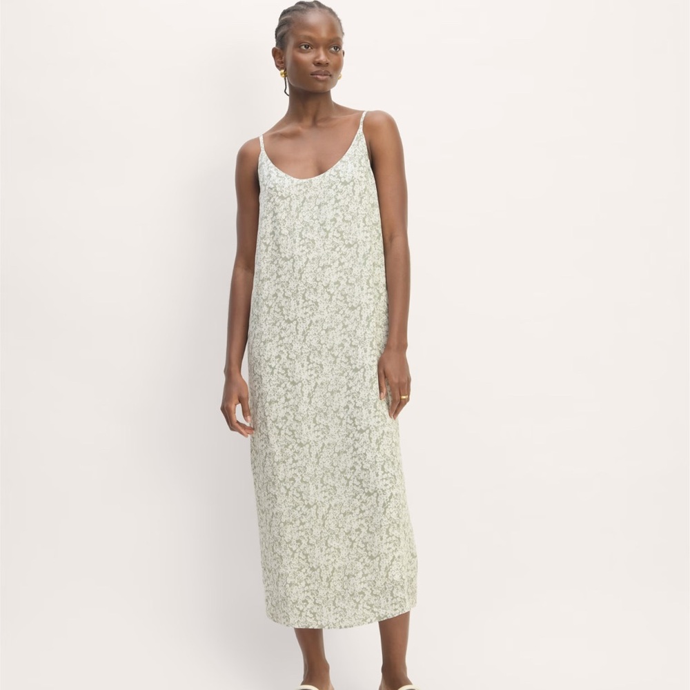 Everlane Floral Midi Dress in Cream and Green